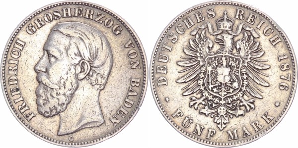 Baden 5 Mark 1876 - Friedrich I., 1856 - 1907