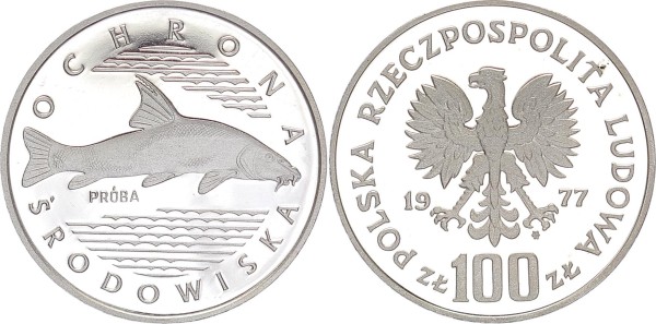 Polen 100 Zlotych 1977 Umweltschutz - Fisch, Probe