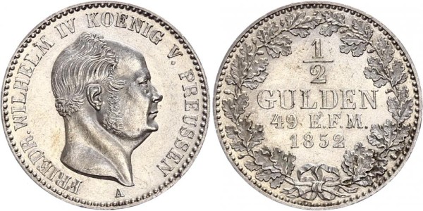 Hohenzollern-Sigmaringen 1/2 Gulden 1852 - Friedrich Wilhelm IV. König von Preussen 1849-1861
