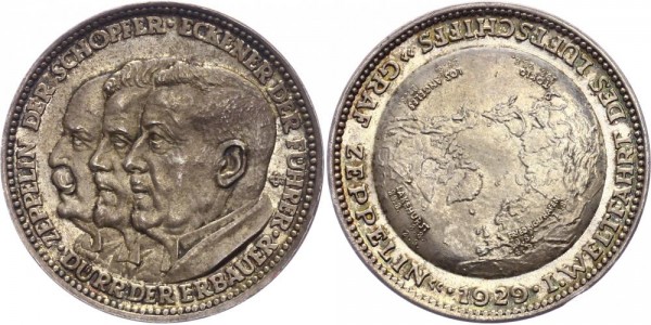 Deutsches Reich Medaille 1929 Preuss. Saatsmünze I. Weltfahrt des Luftschiffs ,"LZ 127´´ (G. Glöckle