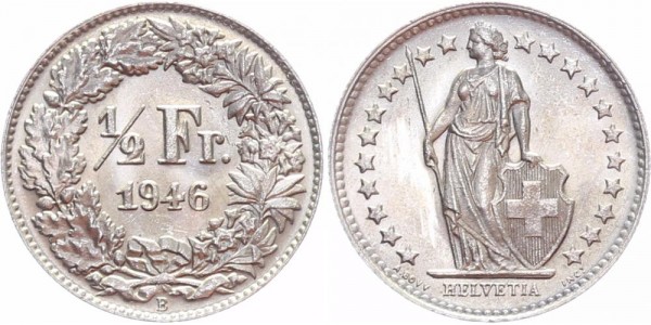 Schweiz 1/2 Franken 1946 B Eidgenossenschaft