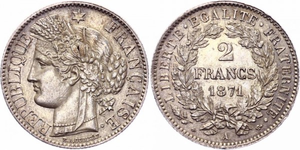 Frankreich 2 Francs 1871 A 3. Republik