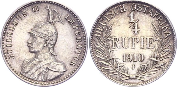 Deutsch Ostafrika 1/4 Rupie 1910 J Kolonie, Wilhelm II.