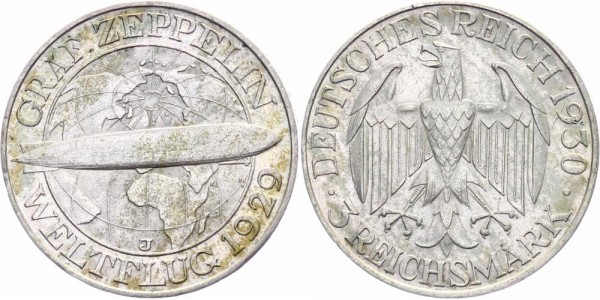 Weimarer Republik 3 Reichsmark 1930 J Zeppelin
