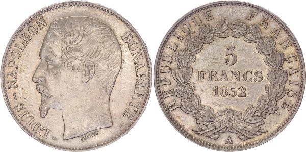 Frankreich 5 Francs 1852 A Louis-Napoléon Bonaparte Zweite Republik 1848-1852