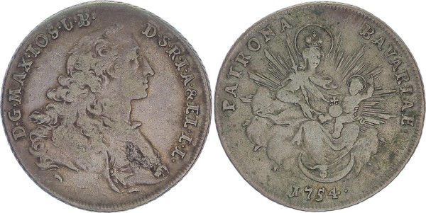 Bayern 1/2 Konventionstaler 1754 München Maximilian III. Joseph 1745-1777; Patrona Bavariae