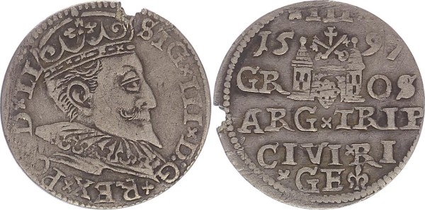 Polen 3 Groschen 1597 Riga Sigismund III. Vasa 1587 - 1629
