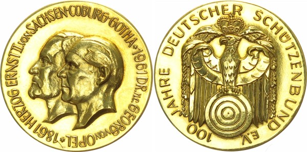 Deutscher Schützenbund Goldmedaille 1961 - Büsten Herzog Ernst II von Sachsen Coburg Gotha und Dr. h