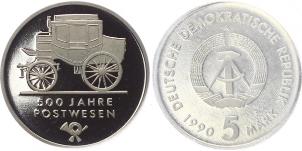 DDR 5 Mark 1990 - 500 Jahre Postwesen