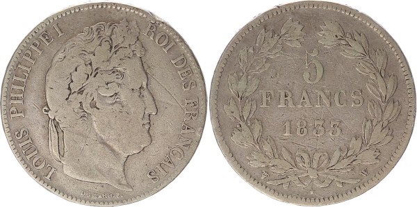 Frankreich 5 Francs 1833 W (Lille) - Louis Philippe I.