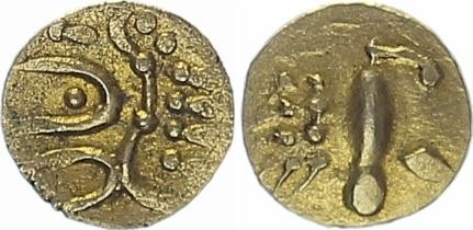 Indien/Königreich Cochin Gold-Fanam 1600 - 1750 Vira Raya Fanam Goldmünze. Späterer Typ.