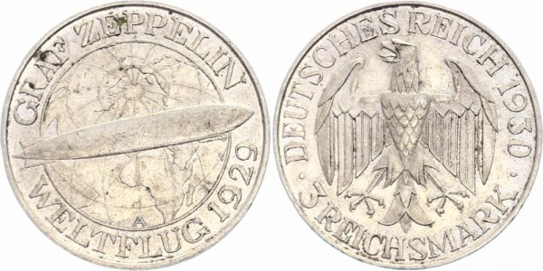 Weimarer Republik 3 Reichsmark 1930 A Zeppelin