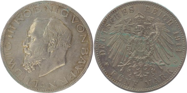 Königreich Bayern 5 Mark 1914 D Ludwig III. (1913 - 1918 )