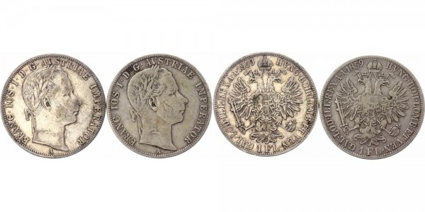 Österreich-Ungarn 2x 1 Florin 1859 A (Wien) Lot Franz Josef