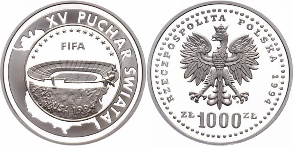 Polen 1000 Zlotych 1994 - Fußball WM