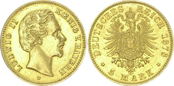 Bayern 5 Mark 1878 D Ludwig II.