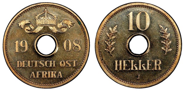 Deutsch Ostafrika 10 Heller 1908 J