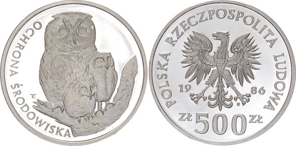 Polen 500 Zlotych 1986 Umweltschutz - Eule