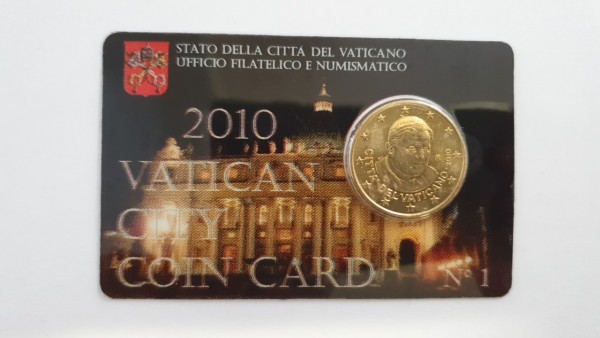 Vatikan 50 Cent 2010 Vatican City Official Coin Card N° 1 Papst Benedikt XVI.