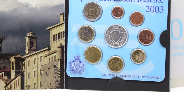 San Marino 3,88€ + 5 € 2003 Euro KMS, 5 € Silbermünze
