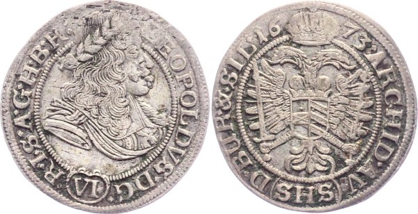 Habsburg 6 Kreuzer 1673 SHS Breslau Leopold I., 1657-1705