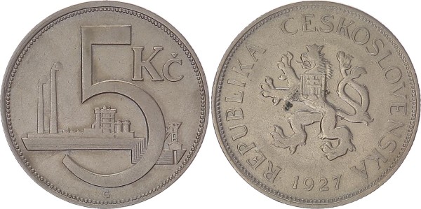 Tschechoslowakei 5 Kronen 1927 Kremnitz Tschechoslowakei (1918-1939), Zeitraum nach 1918