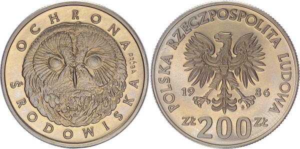 Polen 200 Zlotych 1986 Umweltschutz - Eule, Probe