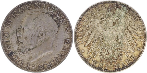 Königreich Bayern 2 Mark 1914 D Ludwig III. (1913 - 1918 )