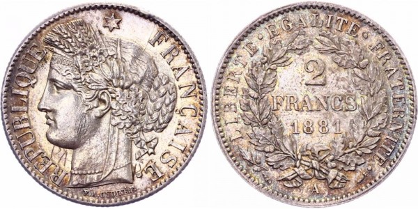 Frankreich 2 Francs 1881 A 3. Republik