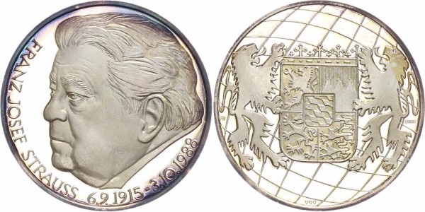 Deutschland Silbermedaille 1988 - Franz Josef Strauss