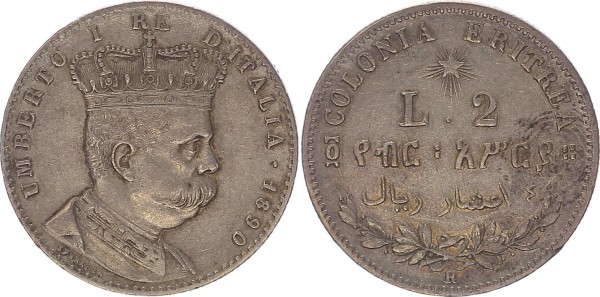 Italien/Eritrea 2 Lire 1890 Rom SAVOIA - UMBERTO I, Colonia Eritrea (1890-1896)