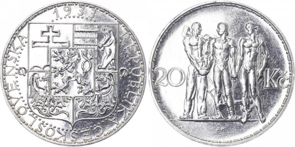 Tschechoslowakei 20 Kronen 1933 - Kursmünze