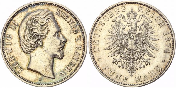 Bayern 5 Mark 1874 - Ludwig II.