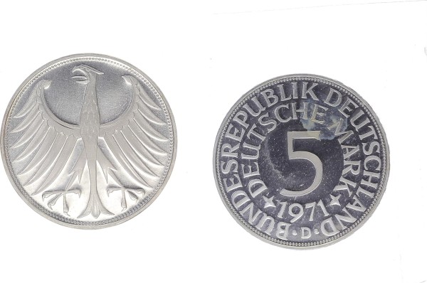 BRD 5 Mark 1971 D Kursmünze Silberadler