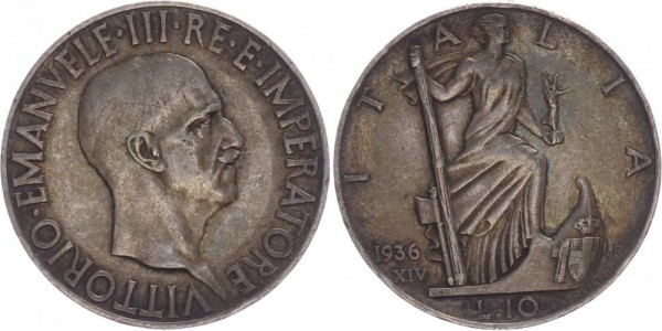 Italien 10 Lire 1936 - Vittorio Emanuele III.