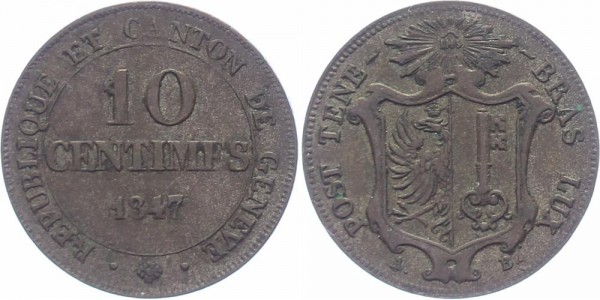 Schweiz 10 Centimes 1847 Geneve Kanton