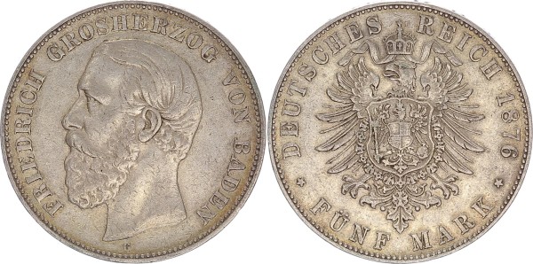 Baden 5 Mark 1876 G Friedrich I. 1856-1907