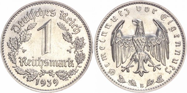 Drittes Reich 1 Reichsmark 1939 B Kursmünze