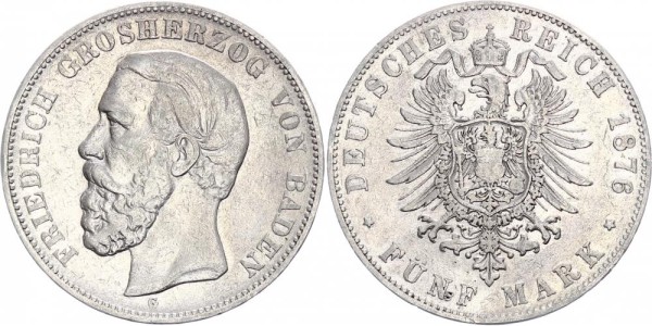 Baden 5 Mark 1876 - Friedrich I. 1856-1907