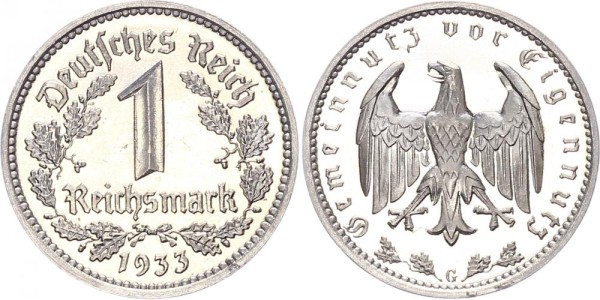 Drittes Reich 1 Reichsmark 1933 G -