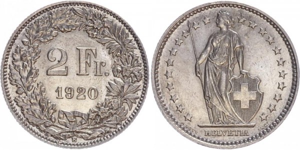 Schweiz 2 Franken 1920 B Kursmünze