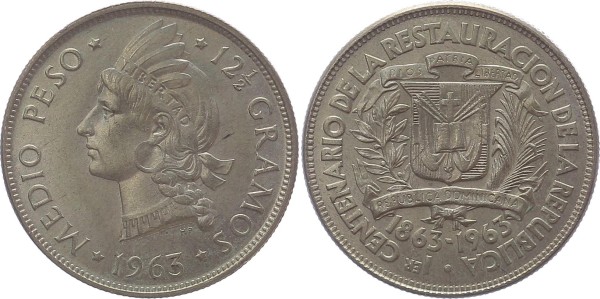 Dominikanische Republik 1/2 Peso 1963 1er centenario de la restauracion