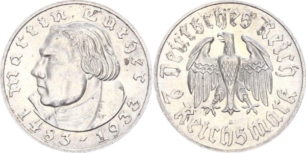 Drittes Reich 2 Reichsmark 1933 A Luther