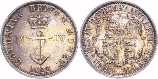 British West Indies 1/4 Dollar 1822 - George IV. 1820-1830, "Anchor Money"