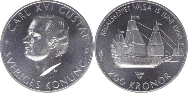Schweden 200 Kronen 1990 Kriegsschiff "Vasa"; König Carl XVI Gustaf (1975 - 2019)