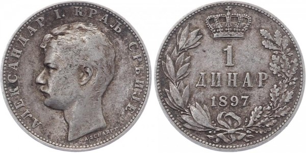 Serbien 1 Dinar 1897 - Alexander I.