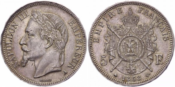 Frankreich 5 Francs 1868 A Napoleon III.