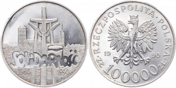 Polen 100.000 Zlotych 1990 - 10 Jahre Solidarno