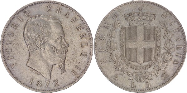 Italien-Königreich 5 Lire 1872 Mailand Vittorio Emanuele II. 1859/1861-1878