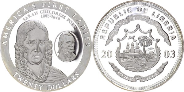 Liberia 20 Dollars 2003 - America's First Ladies, Sarah Childress Polk